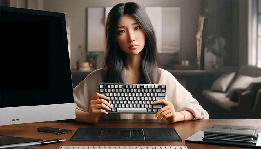 キーボードの誤動作に悩む女性