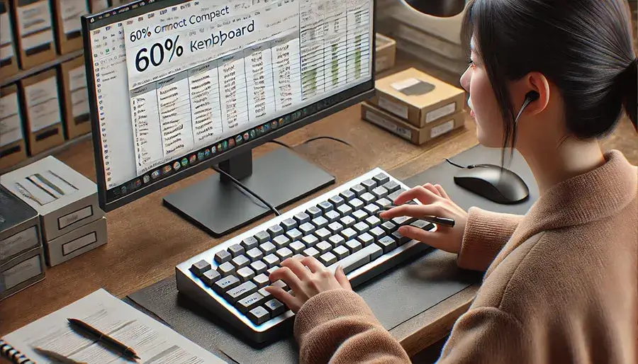 60%キーボードを使う女性のイメージ画像